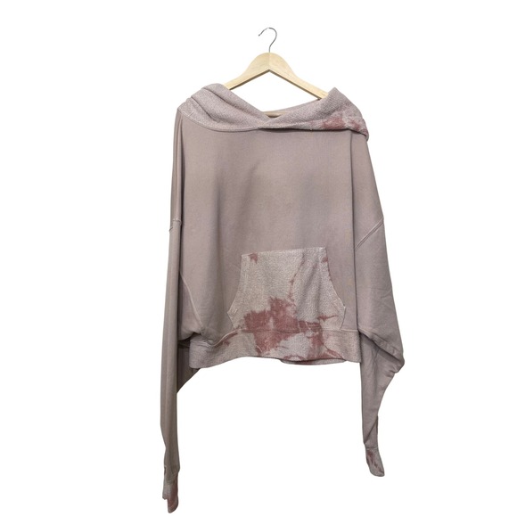 Maronie Tops - Maronie Womens Cropped Hoodie Mauve Purple Tie Dye Acid Wash MHD14185 Size M